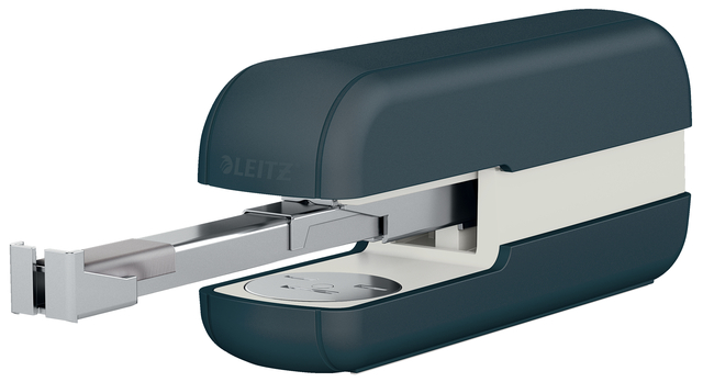stapler, punch, metal, compact, blue-gray