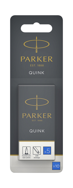 Inktpatroon Parker Quink uitwasbaar blauw blister à 10 stuks