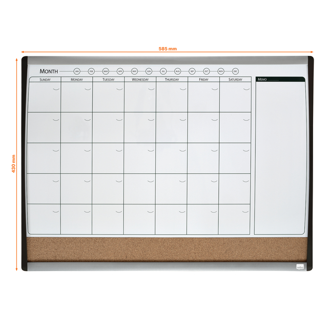 Whiteboard Nobo magnetische planner met prikbord van kurk 585x430mm