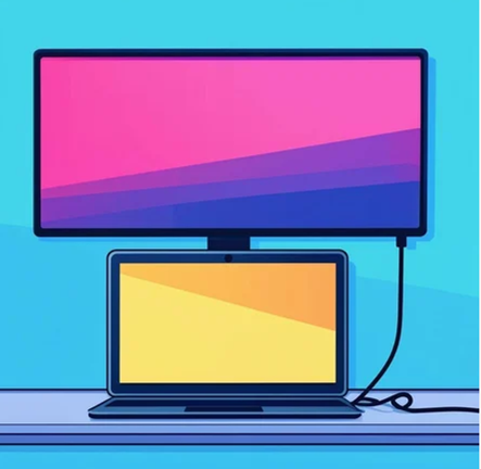 Laptop aangesloten op beeldscherm visueel plaatje