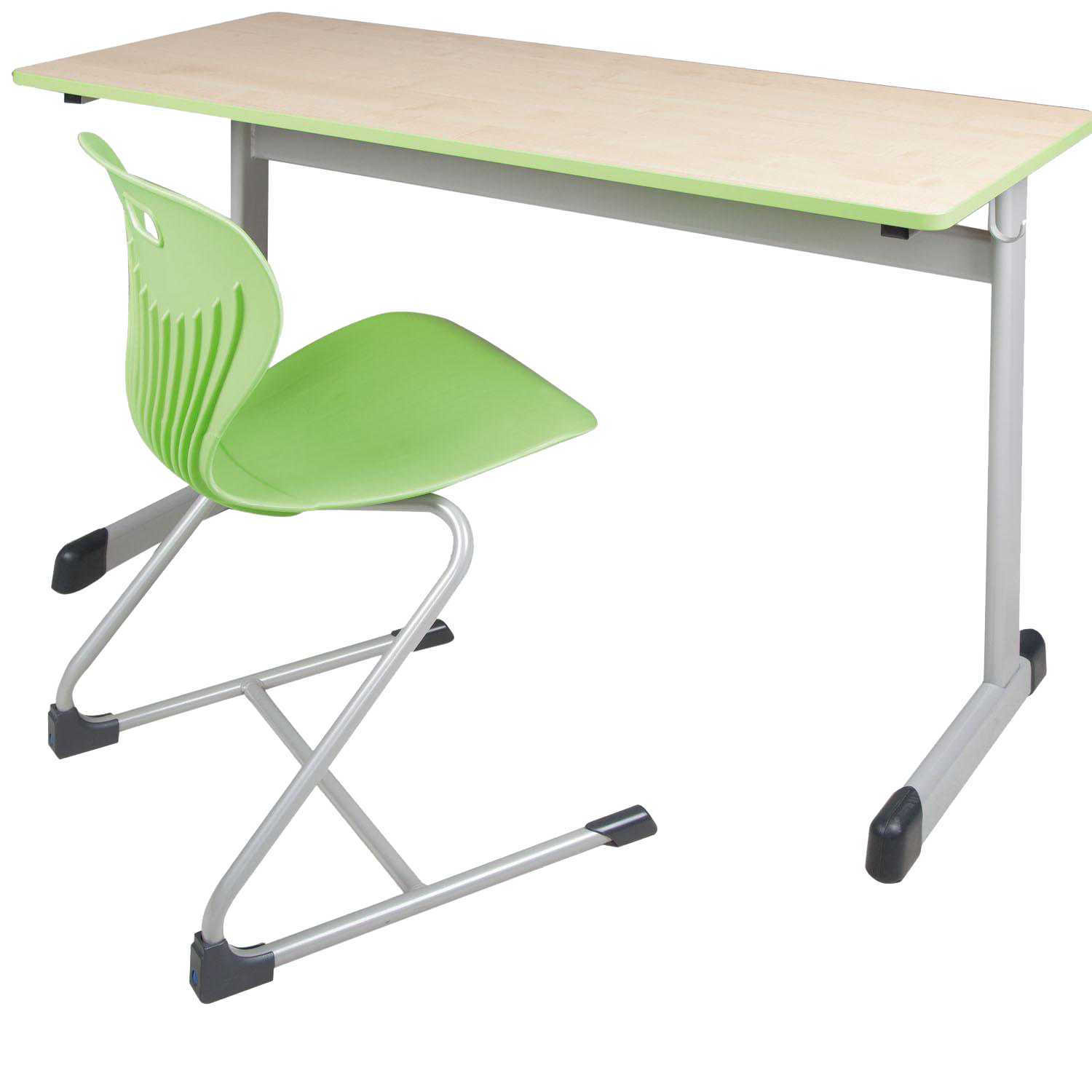 Schooltafel voor twee leerlingen 130x55 cm model T, HPL tafelblad met massief houten randband