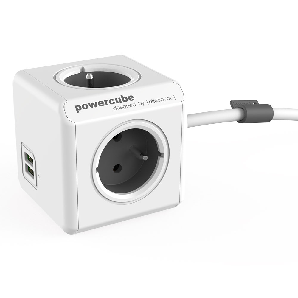 
Allocacoc PowerCube Extended, stekkerdoos met USB poorten, 3 sockets type E, 1.5m, wit/grijs
      