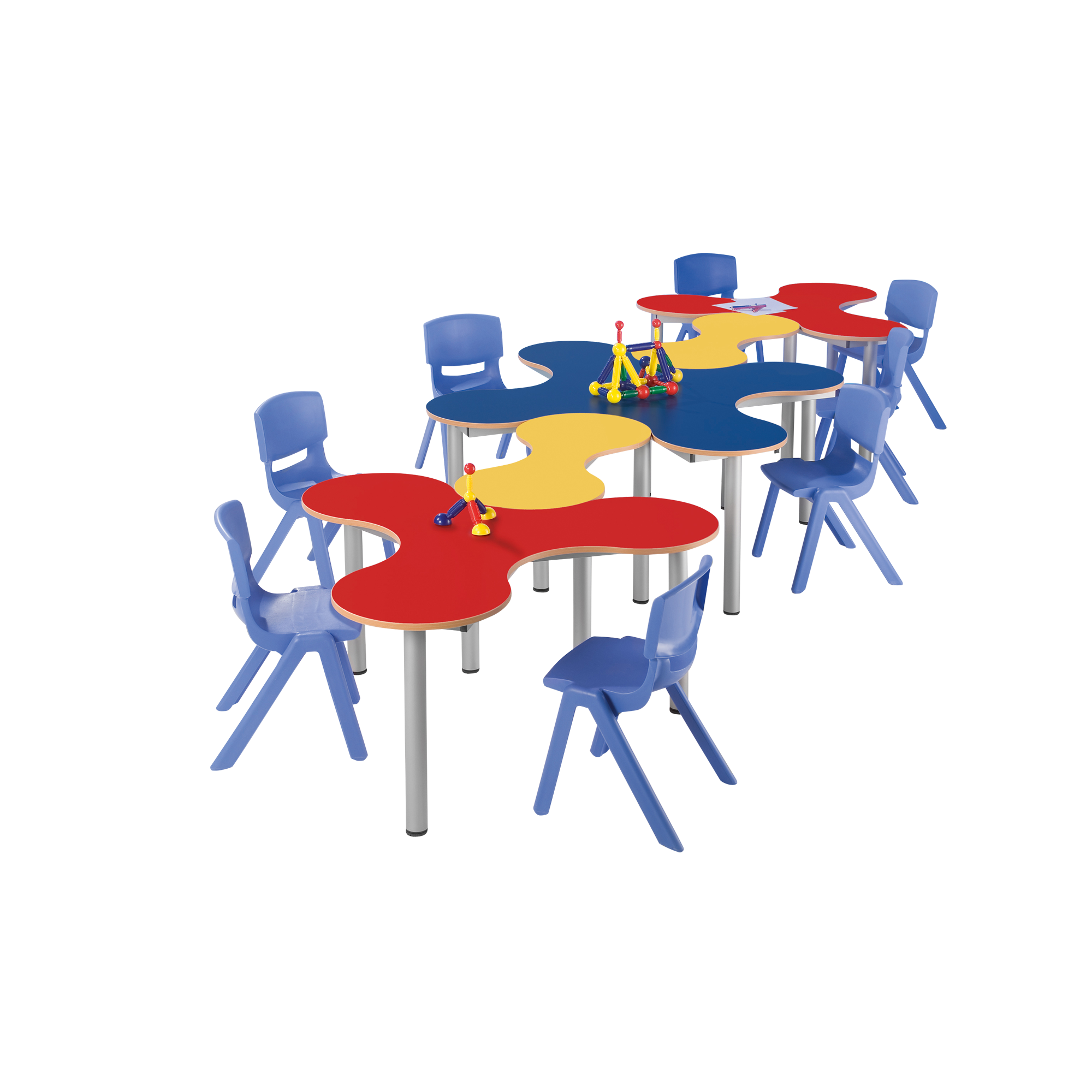 Klaverblad 2-zits tafel - in hoogte verstelbaar 58-72 cm, verrijdbaar, B/D: 118x49 cm