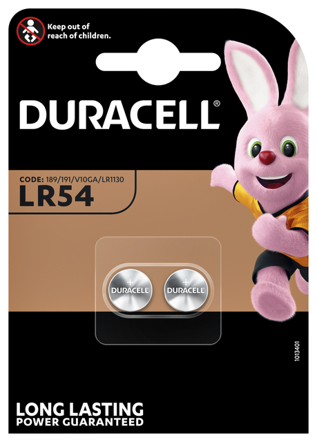 Batterij Duracell knoopcel 2xLR54 alkaline Ø11,6mm 2 stuks