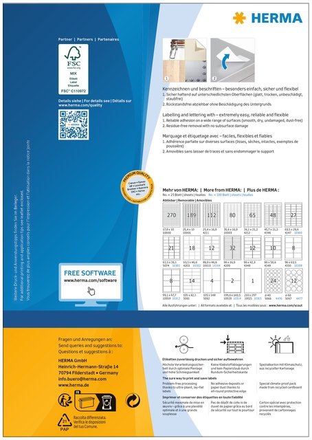 blue packaging, document, orange badge, fsc logo, adhesive label