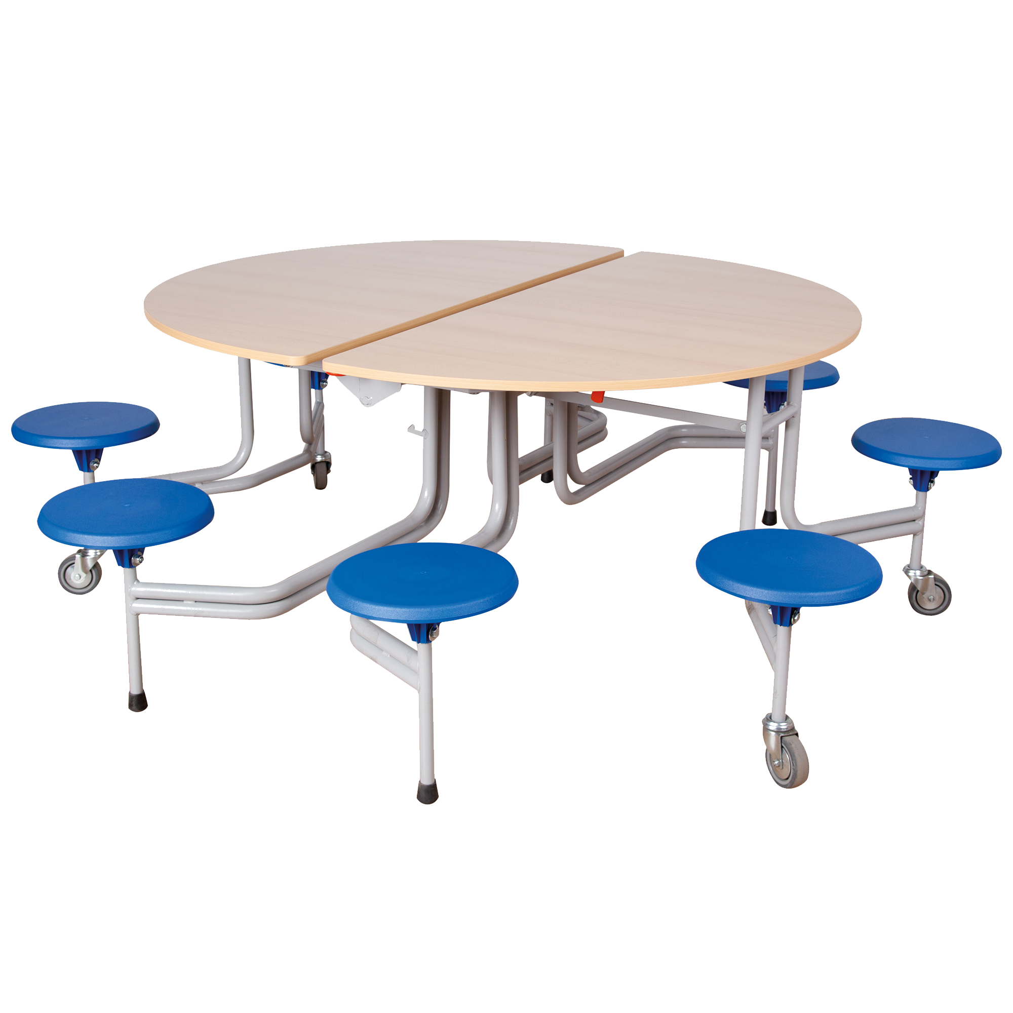 Spaceflex 2.0 ronde klaptafel met 8 geïntegreerde stoelen, "PowerSurf" volkernblad