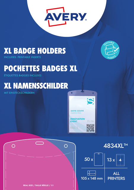 XL, badge holders, lanyard, ID badge, printer inserts