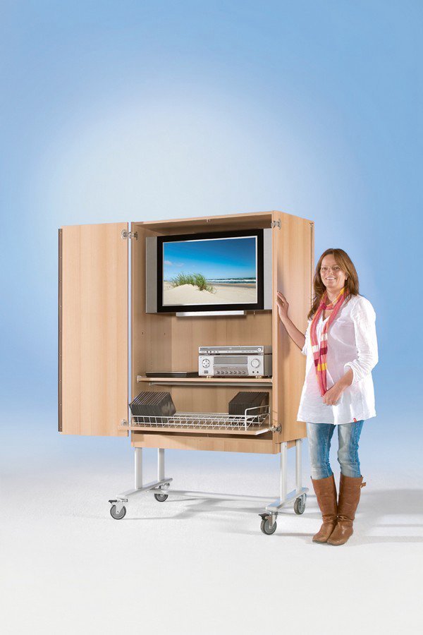 TV-wagen voor flatscreen TV's 186 cm hoog met disc rek schuiflade