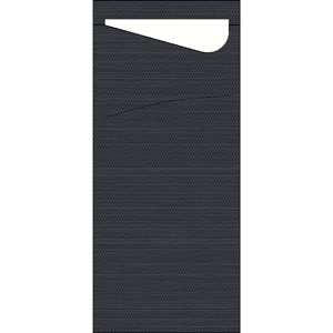 Duni Bestekzakje 85x19cm Black en Servet White doos 5x100st