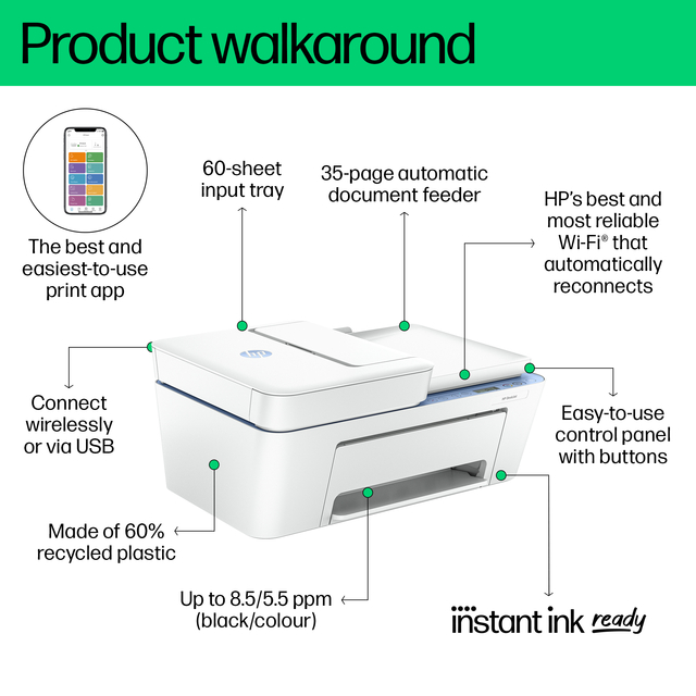 printer, document feeder, compact, recycled plastic, USB connection