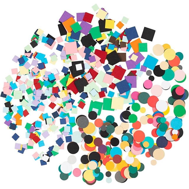 confetti, papierfiguren, kleurig, vlekken, cirkel vierkant