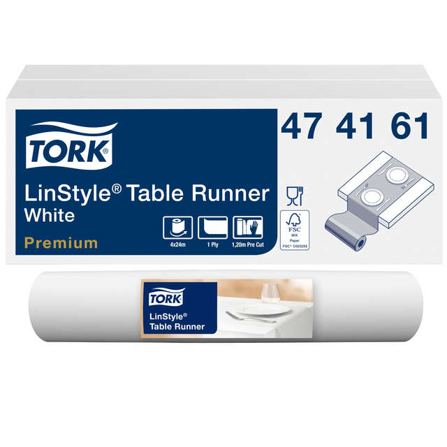 Tafelloper Tork LinStyle® duurzaam 1laags 120x40cm wit 474161