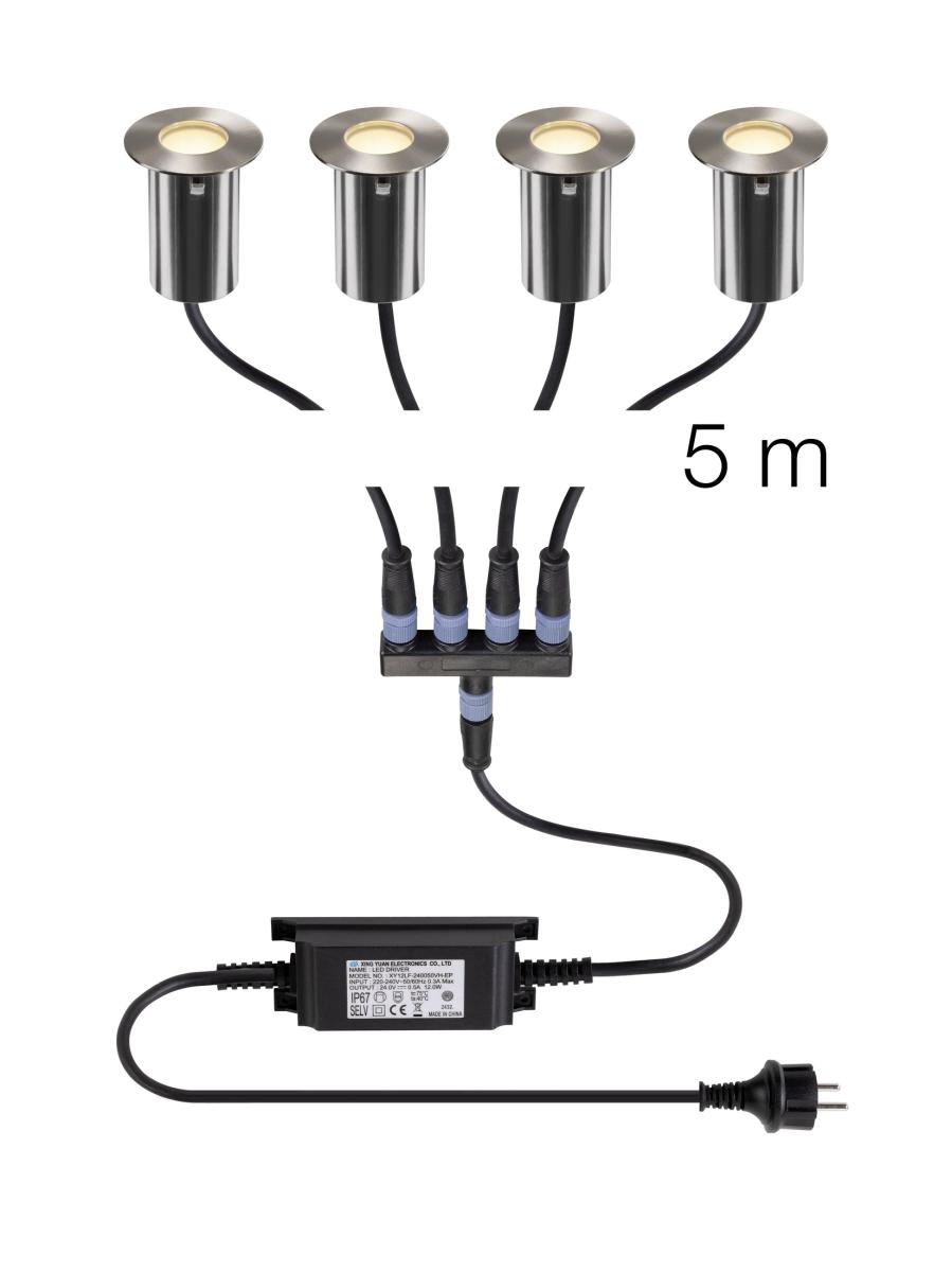 LED, kroonlamp, spotlights, 5 m kabel, voedsel voor 4 spots?
