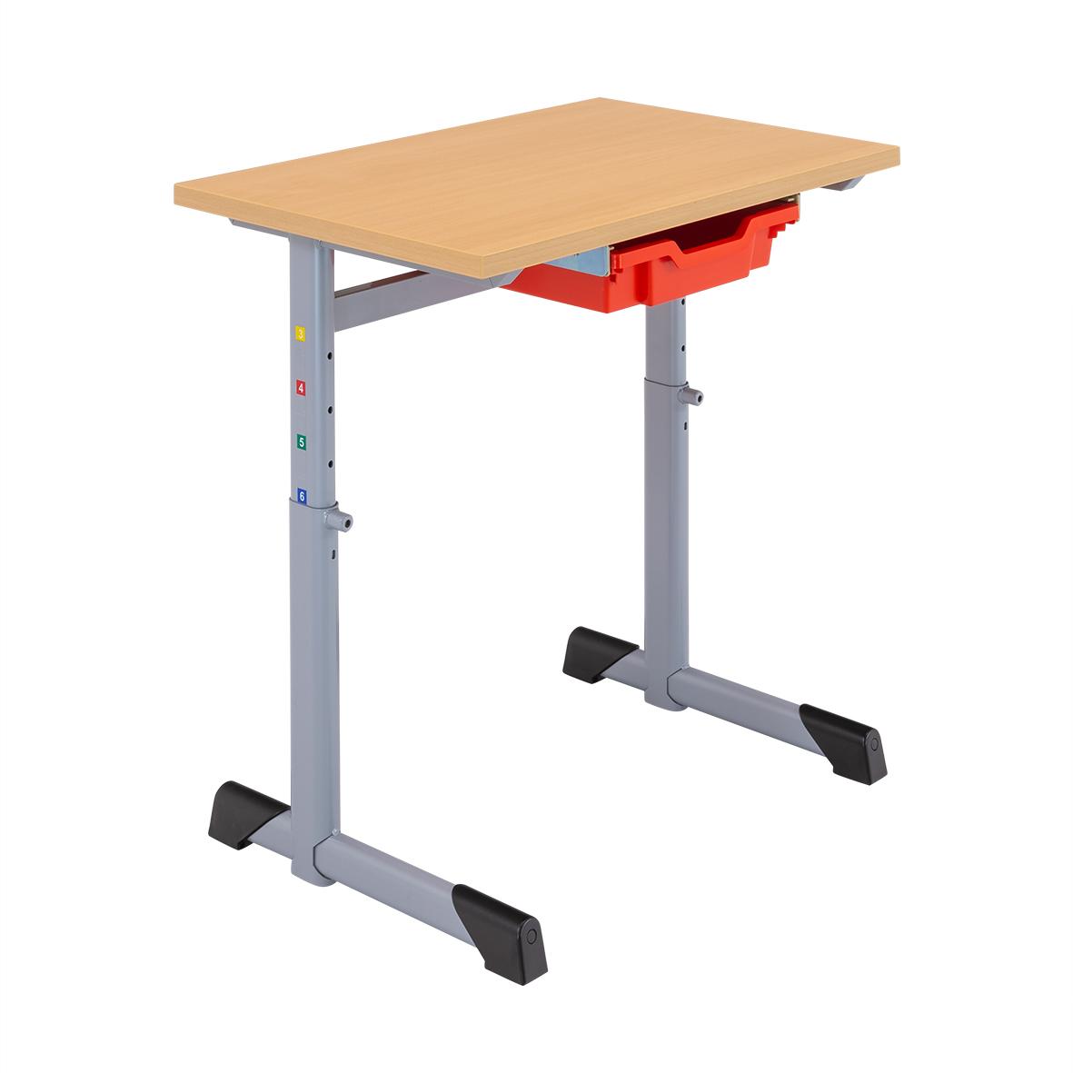 In hoogte verstelbare 1-persoons leerling, melamine tafelblad met ABS rand