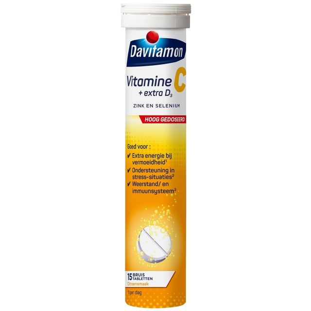 vitamine C, zink en selenium, tabletten, oranje verpakking, 15 bruis tablets