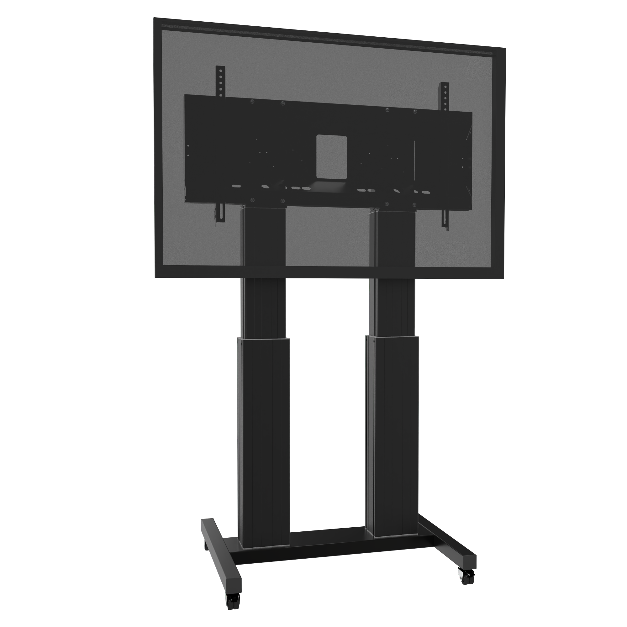 Elektrisch in hoogte verstelbare heavy duty XL tv-trolley, verrijdbaar monitorstatief met 50 cm slag