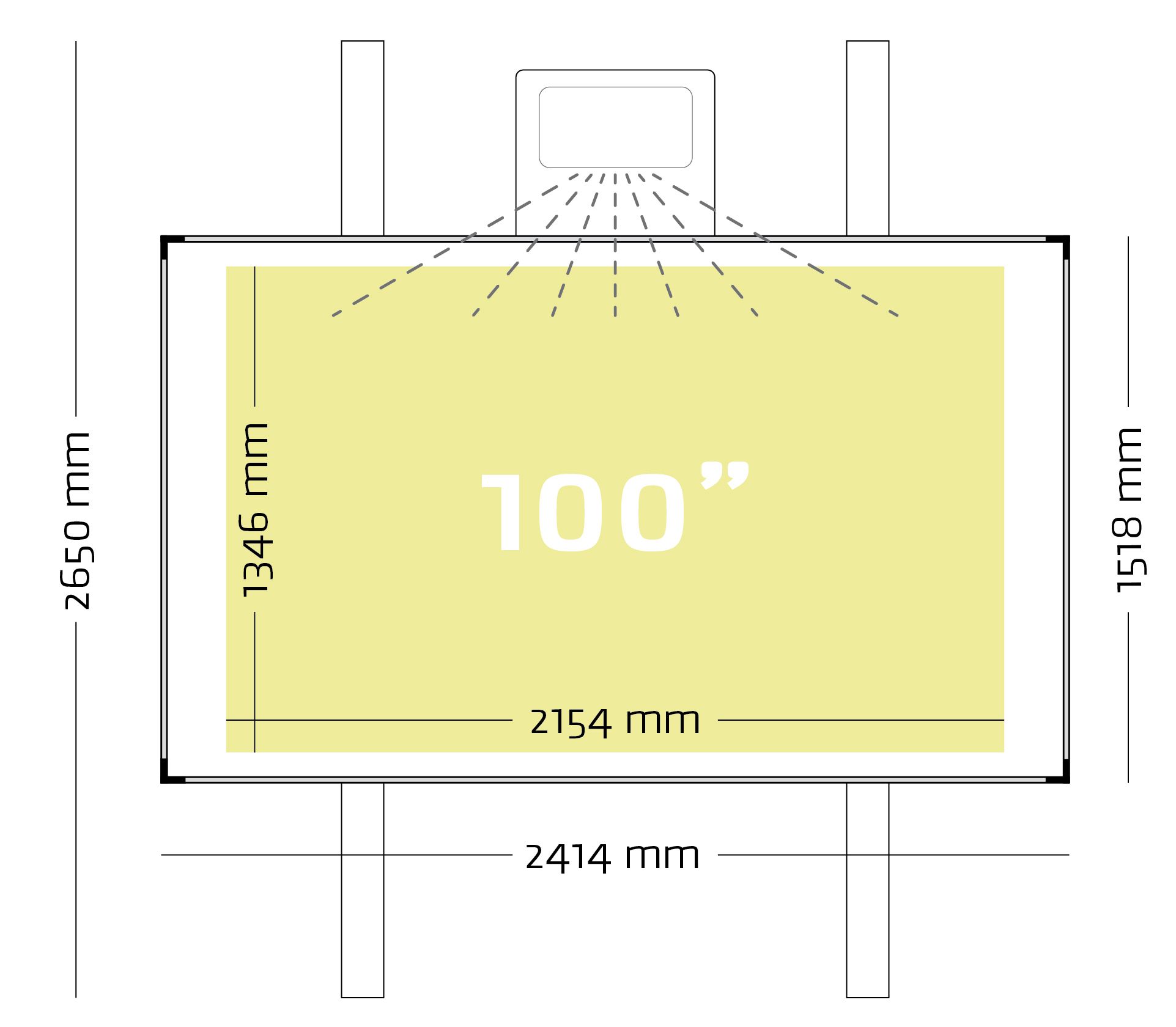 Projectiebord (16:10) ExtraFlat op kolommen, Low Gloss, finger touch - 150x240 cm, 100"