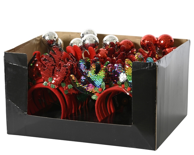 feestelijke haarbanden, rode haarbanden, pailletten, disco ballen, assortiment