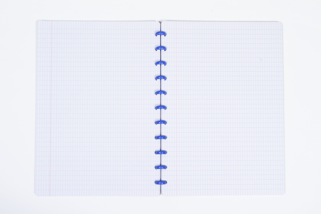 notebook, spiral-bound, grid-pages, graph paper, open notebook
