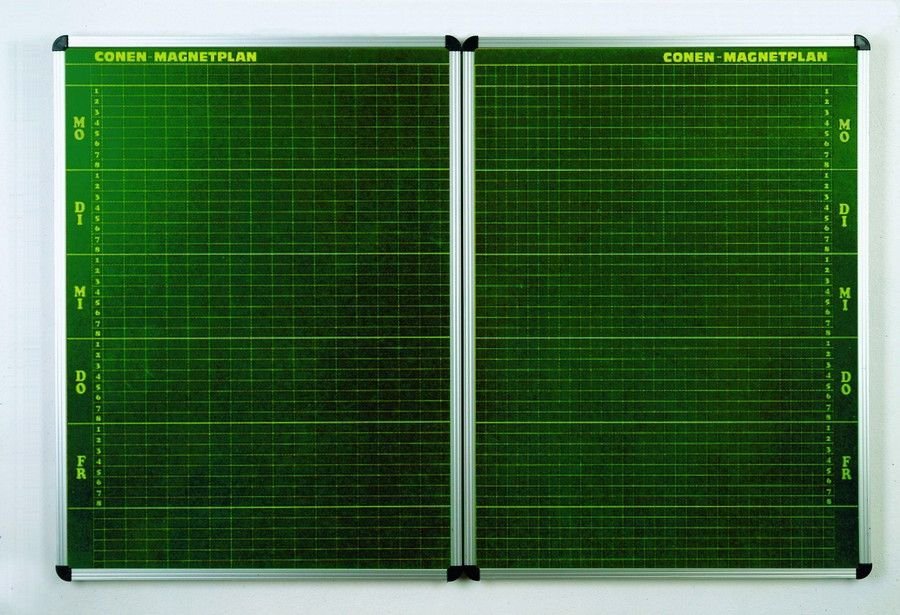 Groen klaslokalen planbord met roosterindeling 10 uren voor 40 lessen