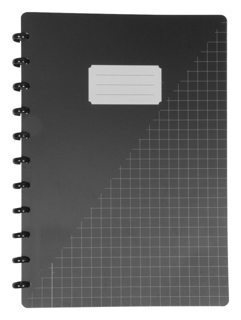 ringbinder, notebook, spiral, grid design, black cover