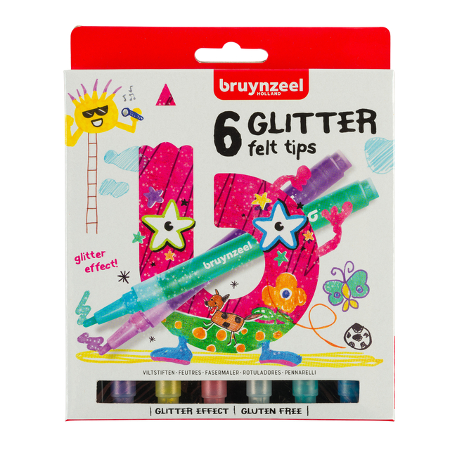 Viltstift Bruynzeel Kids set à 6 glitterkleuren