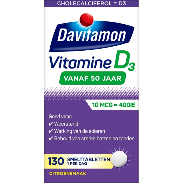 vitamine D3,  tabletten,  citroensmaak,  130,  1 per dag