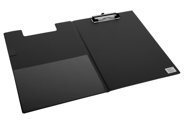 Klembordmap Quantore A4 staand PVC zwart met 100mm klem + penlus