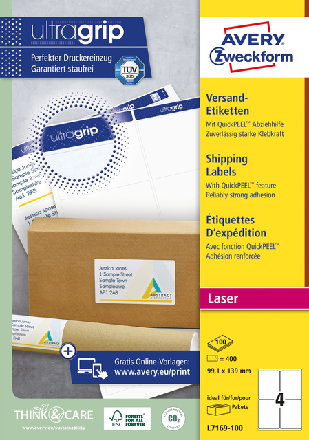 Etiket Avery L7169-100 99.1x139mm 400 etiketten