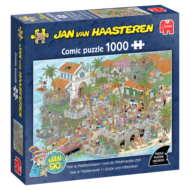 puzzel, comic puzzle, 1000 stukjes, multicolor, tafelgebied kust, haven, rommelige haven, straatbeeld grachten, Mediterrane scène