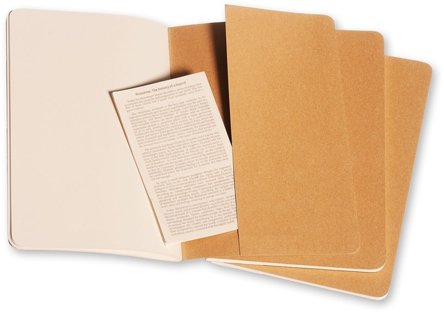 Schrift Moleskine 130x210mm blanco 160 pagina's 70gr kraft set à 3 stuks