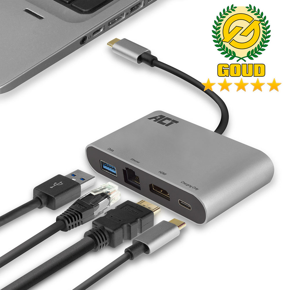 
ACT USB-C docking station voor 1 HDMI monitor, ethernet, USB-A, PD pass-through
      