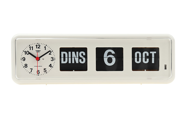 klok, kalenderklok, witte klok, DINS 6 OCT, digitale display