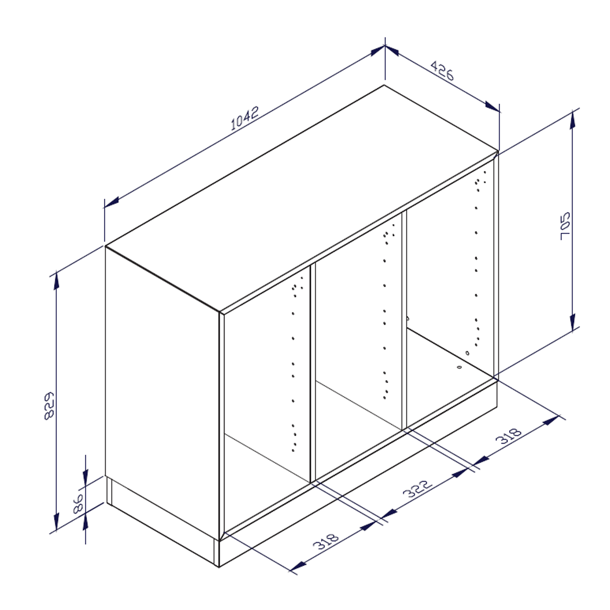 qickly® drievoudige legbordkast 3x2 - B/H/D: 104,2x74,3x42,6 cm, 2 ordnerhoogtes