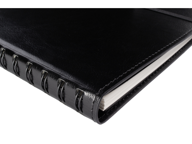 notitieboek, ringband, leren, zwart, spiraalboek