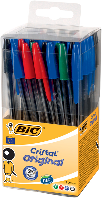 Balpen Bic Cristal medium assorti in tubo verpakking