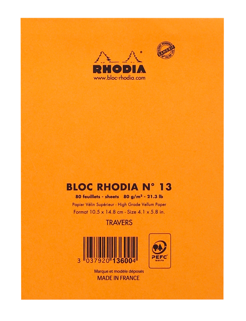 Schrijfblok Rhodia A6 lijn 80 vel 80gr oranje