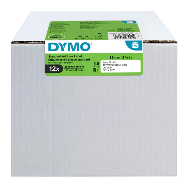 Etiket Dymo labelwriter 19831 28mmx89mm adres doos à 12 rol à 130 stuks