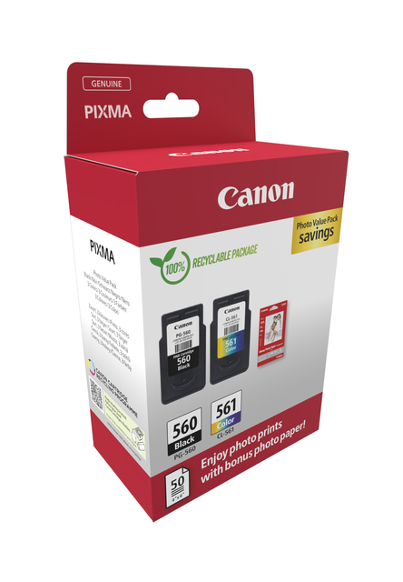 Inktcartridge Canon PG-560 CL-561 zw + kl + papier