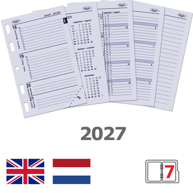papierplanner, agenda 2027, kalender, dubbelvlaags, jaarlijn