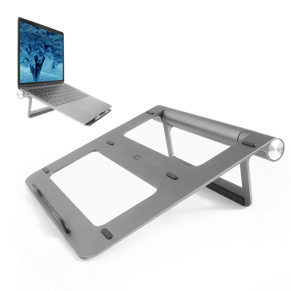 
ACT Laptopstandaard aluminium, traploos in hoogte verstelbaar, afneembaar USB-C dockingstation
      