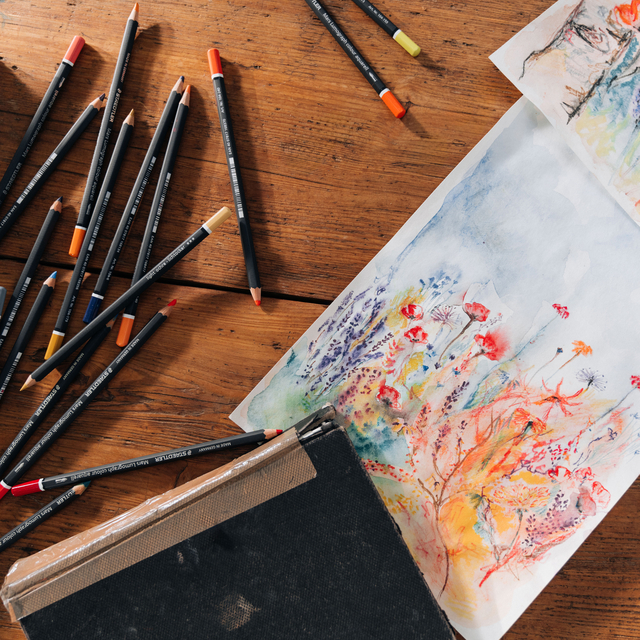 kleurpotloden, potloodset, tekening, kunstbenodigdheden, schetsboek
