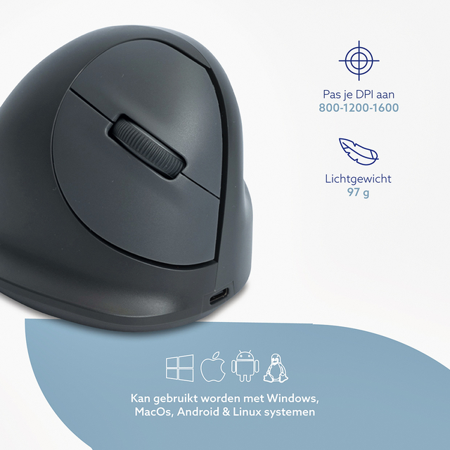 Muis R-Go ergonomische HE Basic wireless rechts M grijs