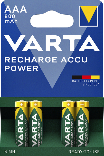 Batterij oplaadbaar Varta 4xAAA 800mAh ready2use