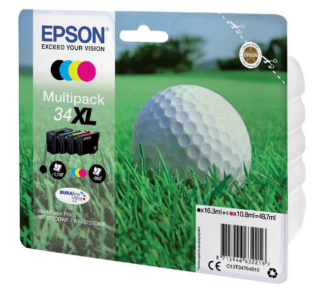Inktcartridge Epson 34XL T3476 zwart + 3 kleuren