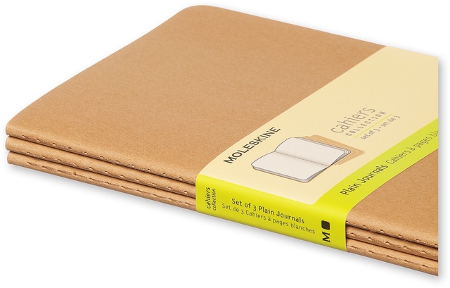 Schrift Moleskine 130x210mm blanco 160 pagina's 70gr kraft set à 3 stuks