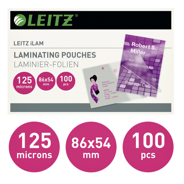 Lamineerhoes Leitz iLAM 54x86mm 2x125micron EVA 100 stuks