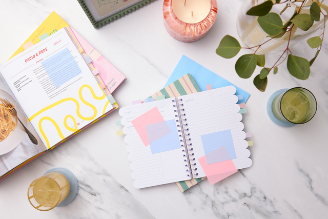 notitieboek, notitieblok, spiral notebook, kleurrijk, kaarten