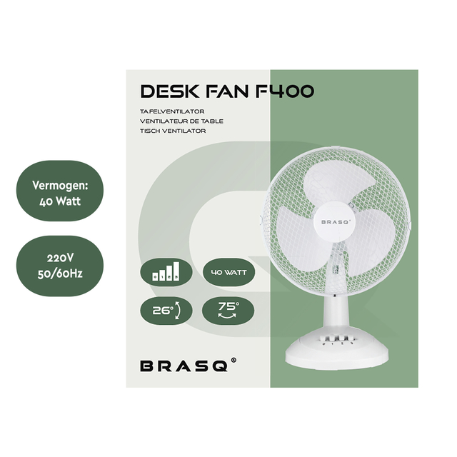 Tafelventilator BRASQ F400 Ø 30cm wit