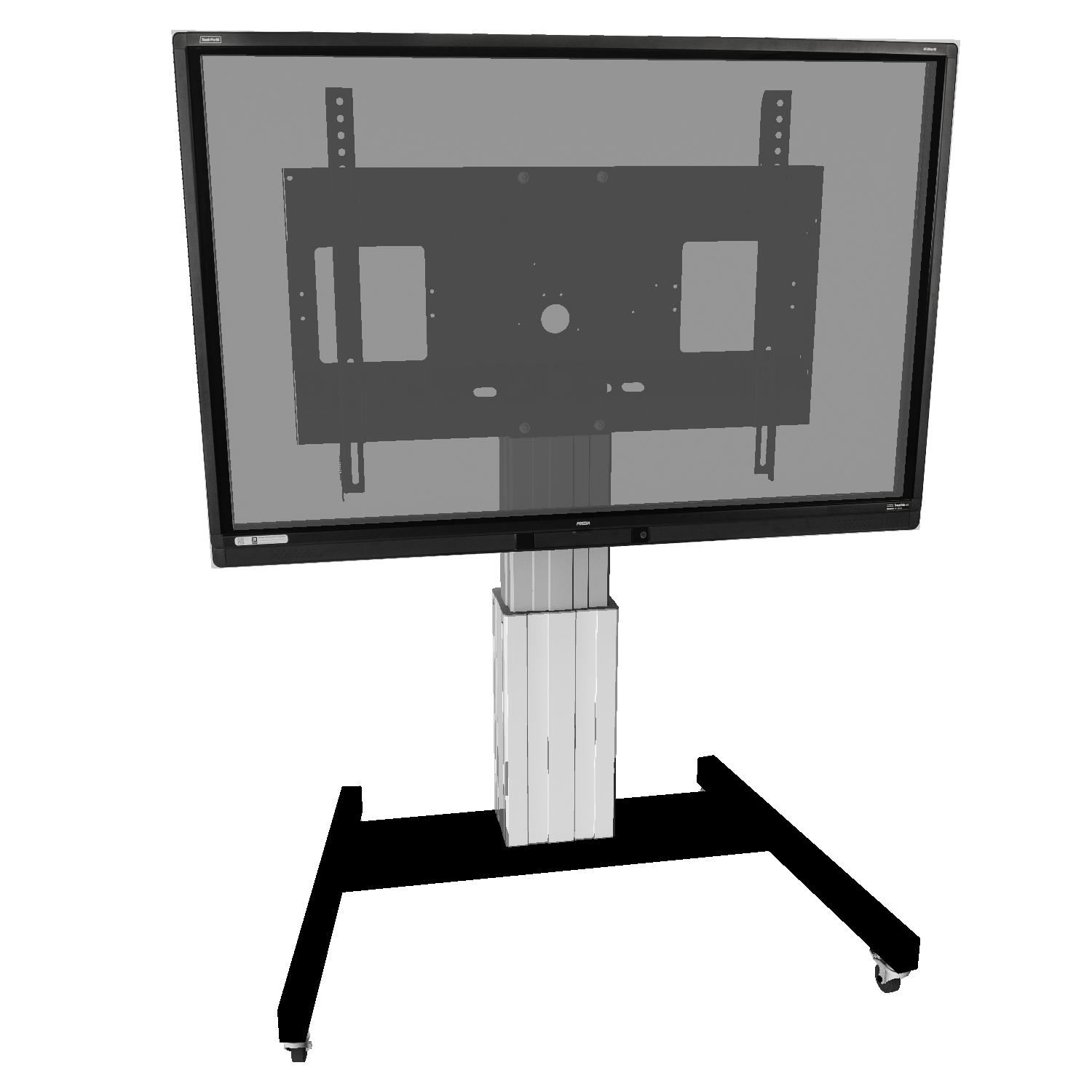 Elektrisch in hoogte verstelbare tv-trolley, verrijdbaar monitorstatief, 28 cm slag